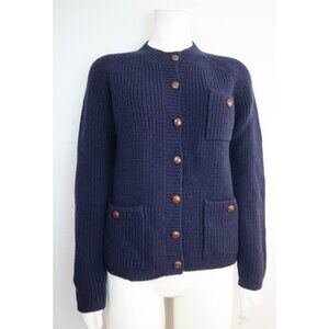 VINTAGE WOMEN'S NAVY BLUE CARDIGAN SWEATER - RIKI FOR CRAZY HORSE - SIZE S